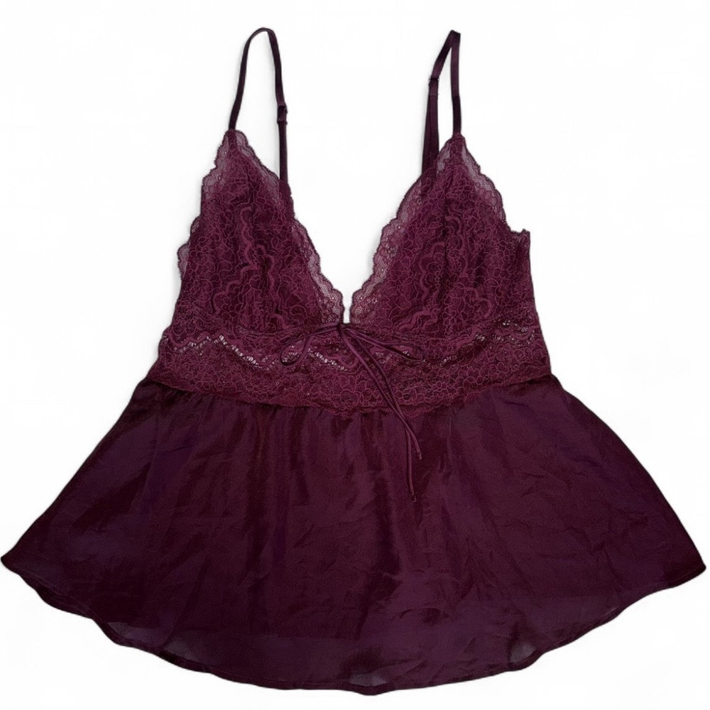 Victoria's Secret Lace Babydoll Top Burgundy Wine Womens Small Coquette Feminine
